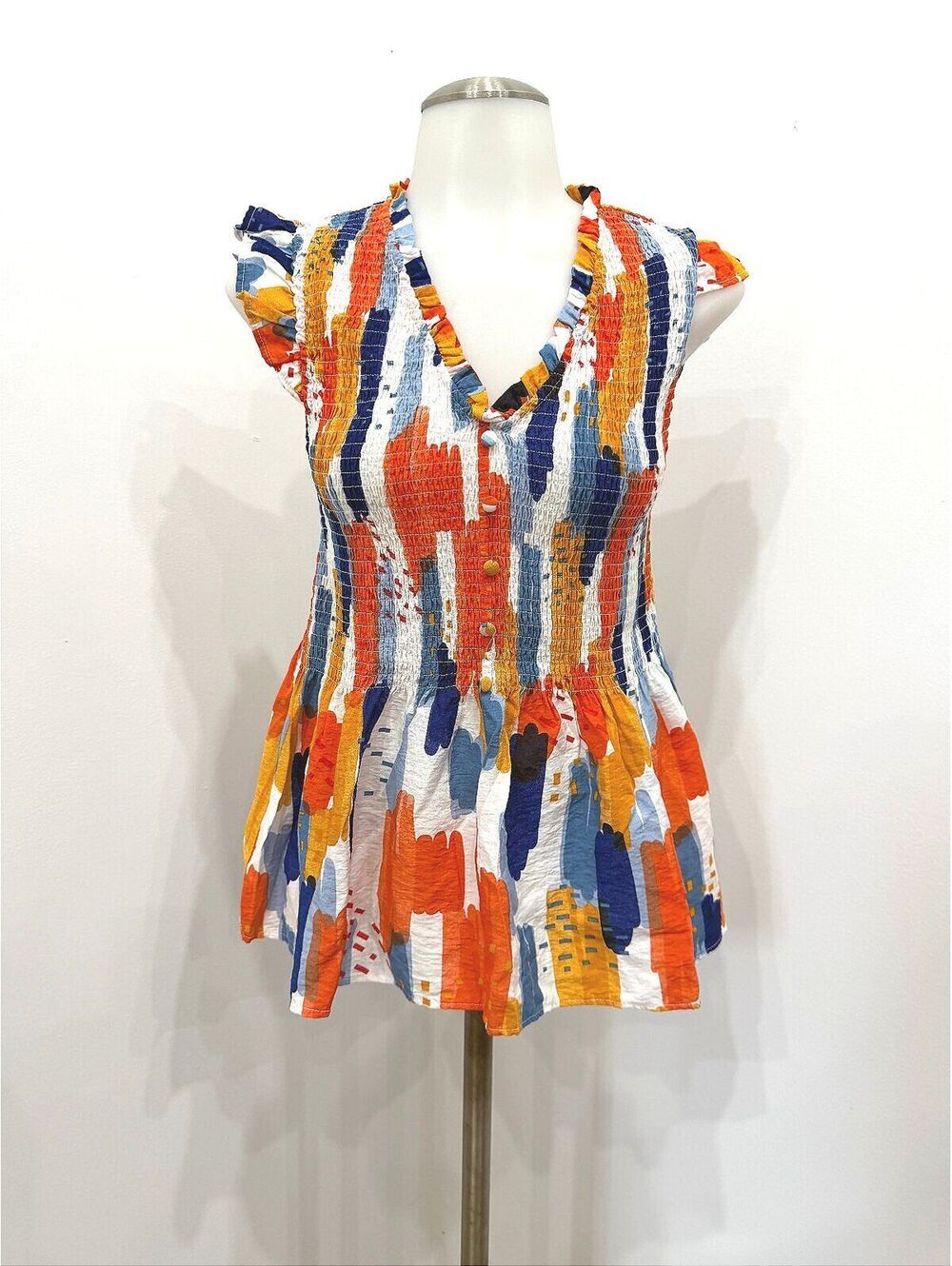 THML Women's Multicolor Smocked Peplum Blouse Size XS